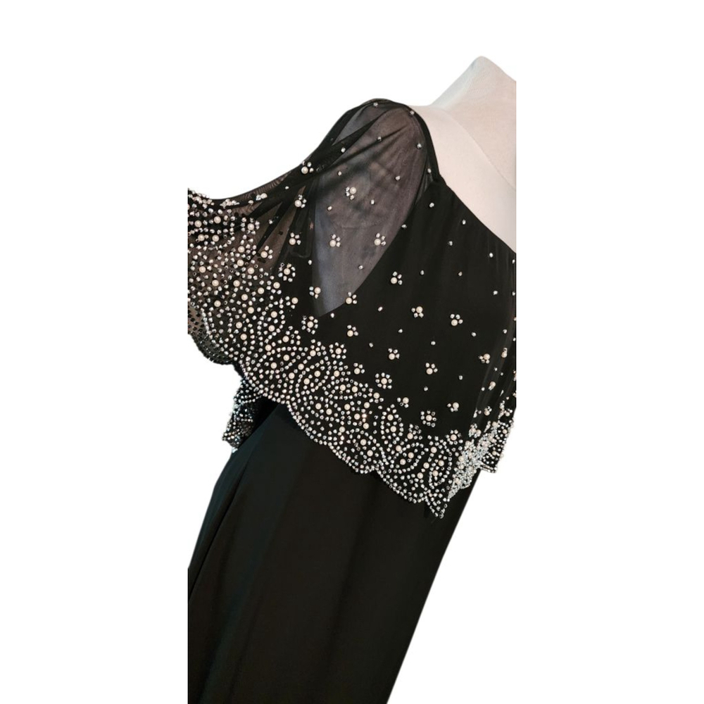 S. Levine Women 3X Black Cocktail Dress Pearl Beaded Cape Overlay Evening Dress - Picture 3 of 10